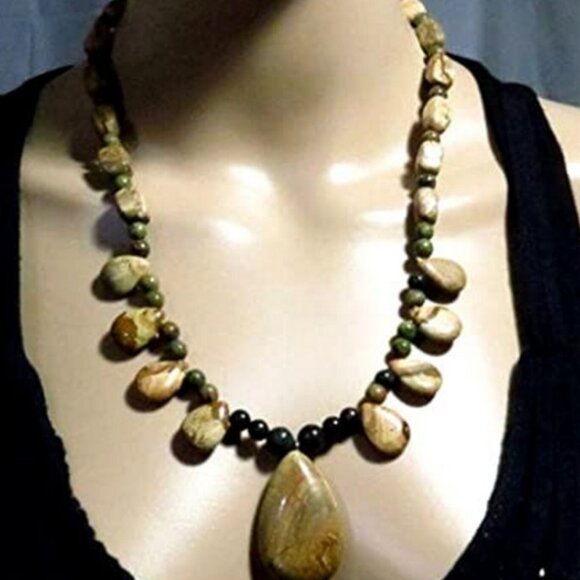 NEW Handmade Picture Jasper Stone Tears Statement Necklace. One of a Kind! - Picture 3 of 5